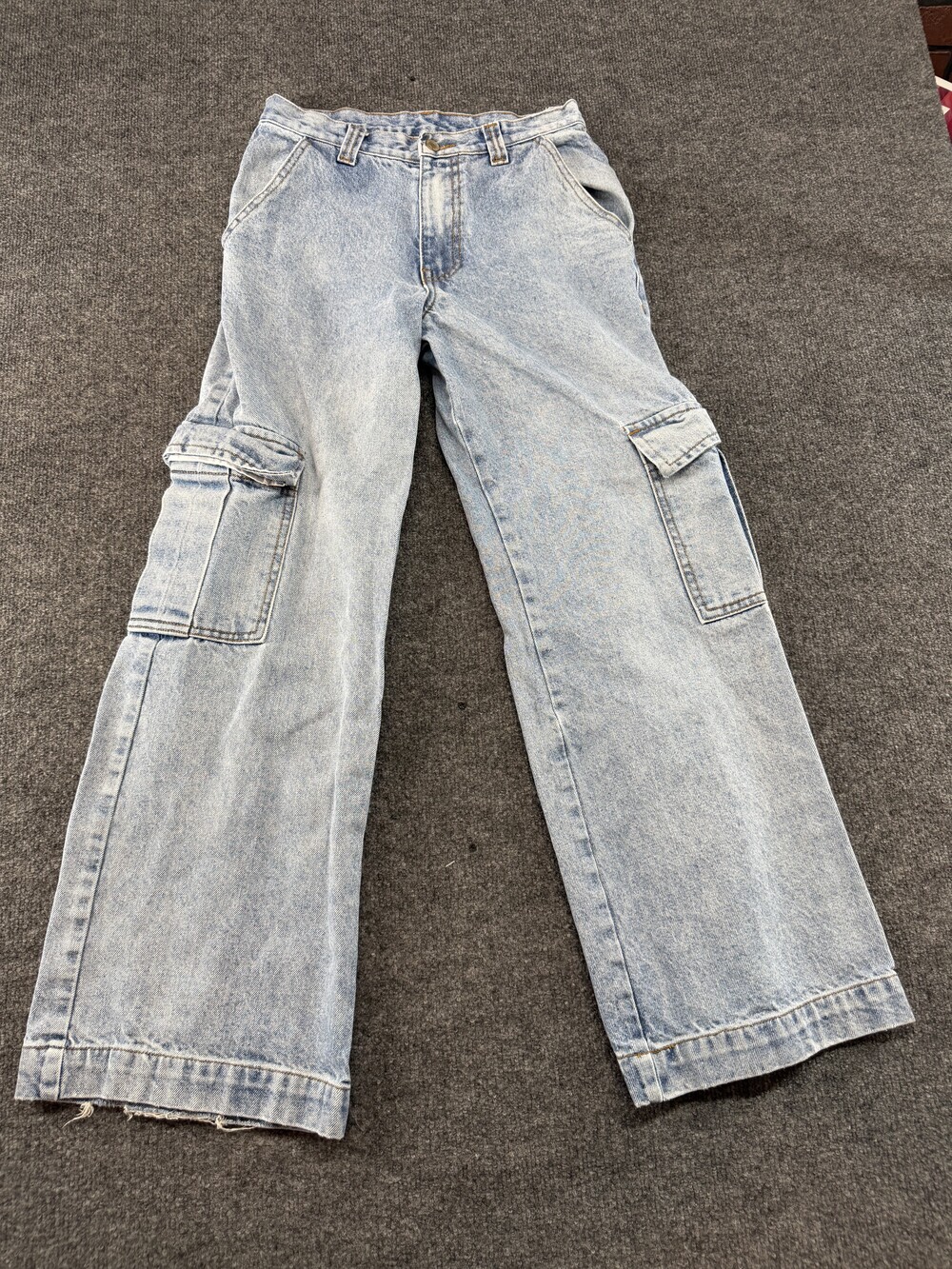 J. Galt Jeans Womens Small Blue Light Wash Cargo Pocket Wide Leg Denim Pants